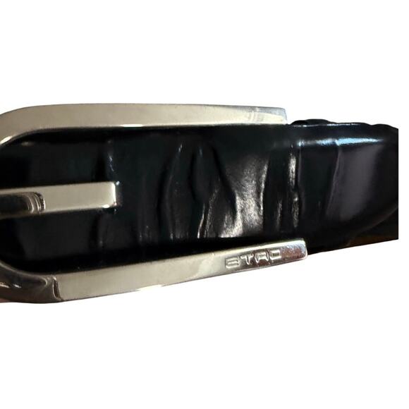 Etro Italian Leather Black Belt Silver Buckle Sz Small Women